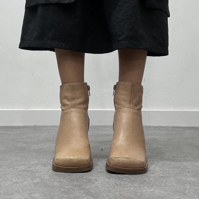 Tan leather square toe boots