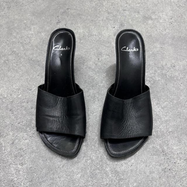Black leather mules heels