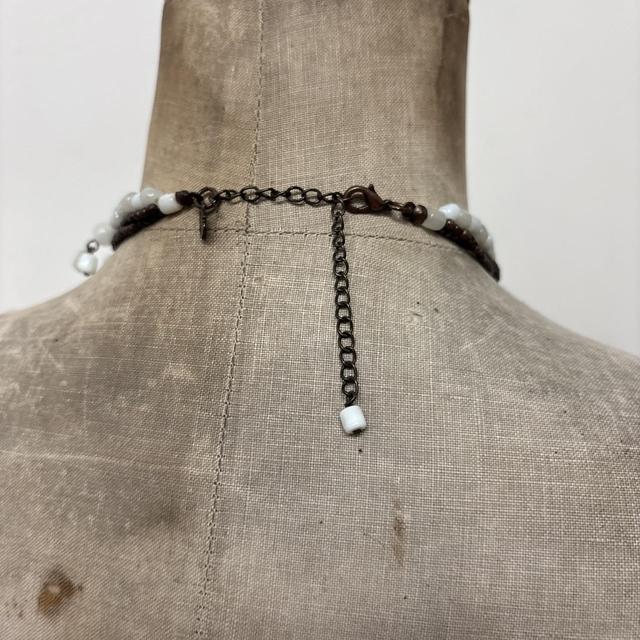 Layered white glass beaded necklace