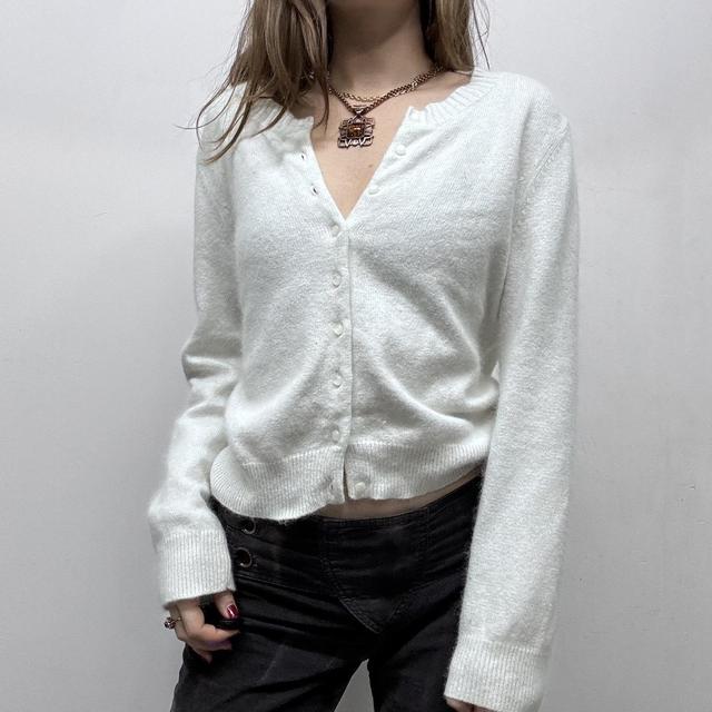 White fluffy knit angora cardigan