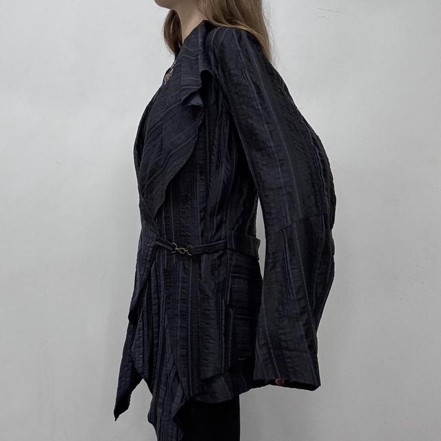 Navy pinstripe asymmetric layered jacket