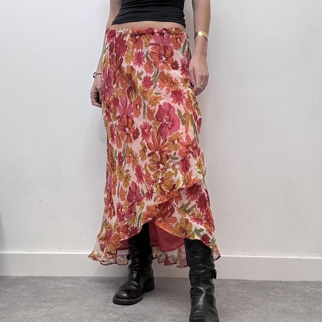 Sheer layered floral ruffle fairy maxi skirt