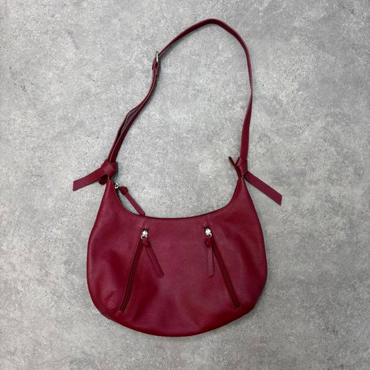Red leather zip shoulder bag