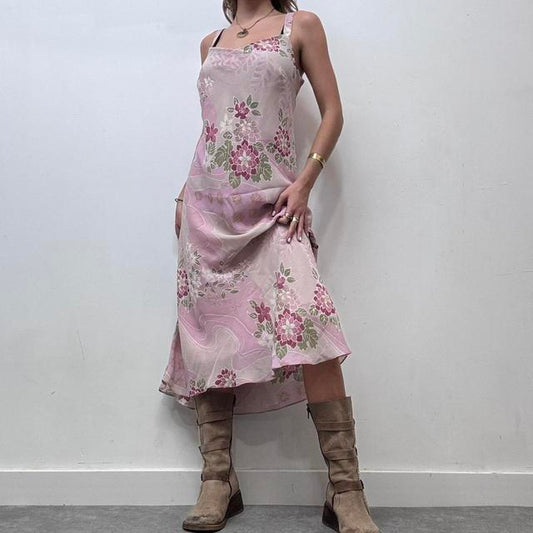 Pink floral printed maxi dress