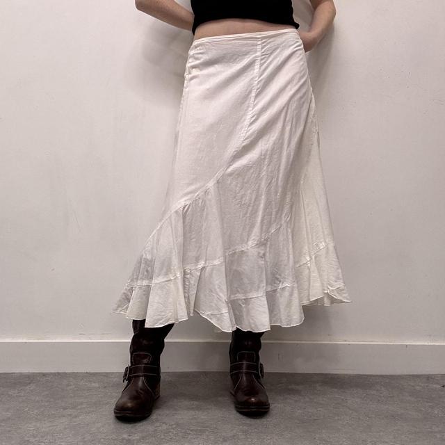 White cotton flared maxi skirt
