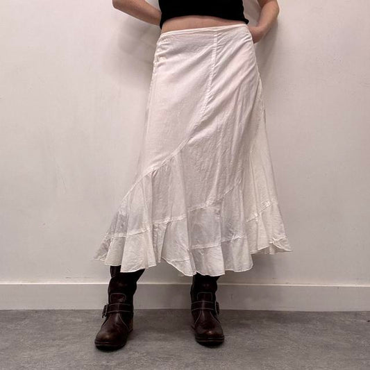 White cotton flared maxi skirt