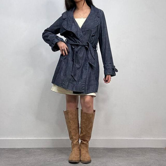 Denim cropped trench coat mac