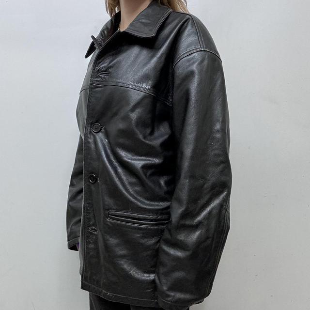 Black oversized leather blazer jacket