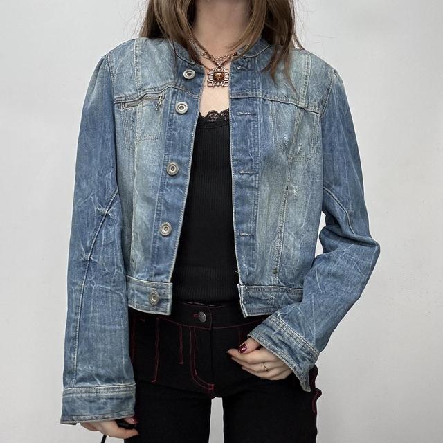 Distressed cropped denim jacket