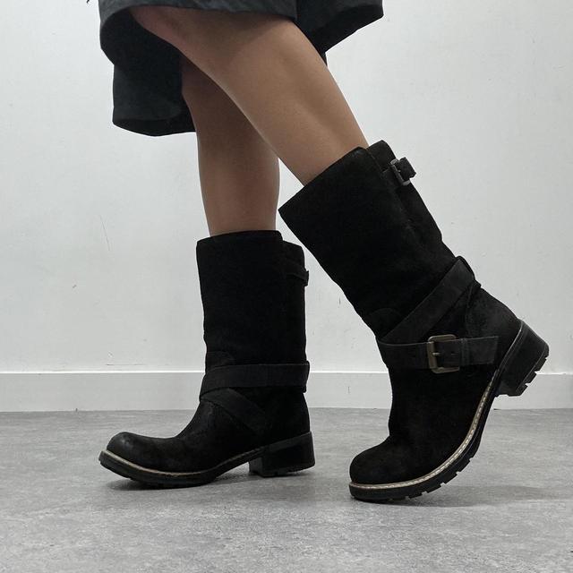 Black suede campus biker boots