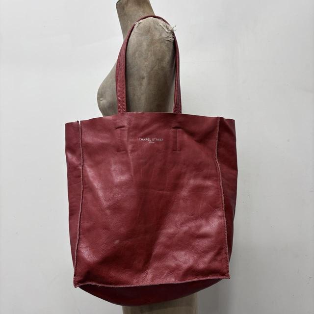 Red leather tote bag