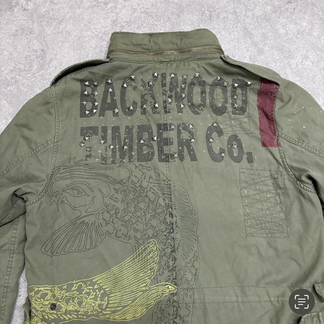 Khaki cargo distressed graphic jacket
