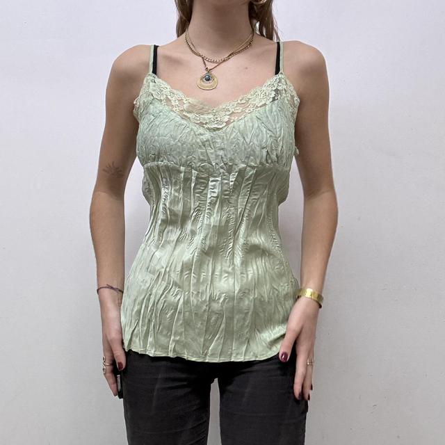 Green crinkle lace vest