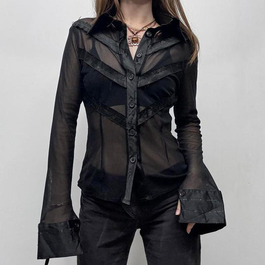 Sheer black flared shirt