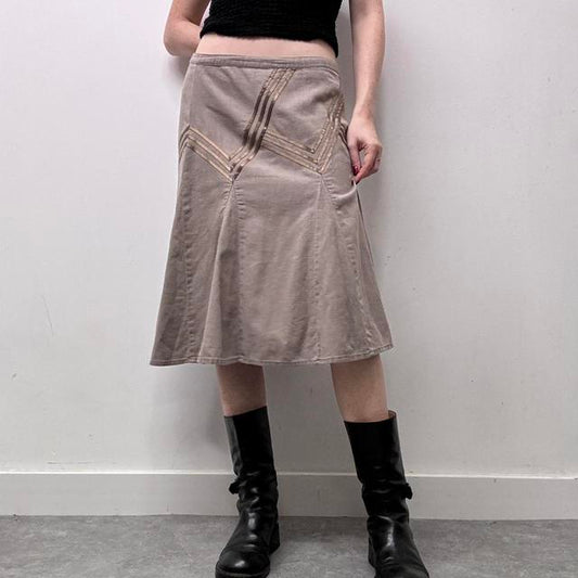 Brown linen flared midi skirt