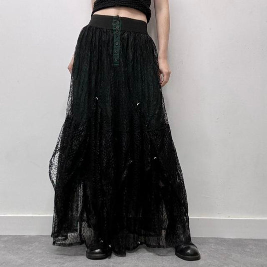 Gothic sheer black mesh maxi skirt