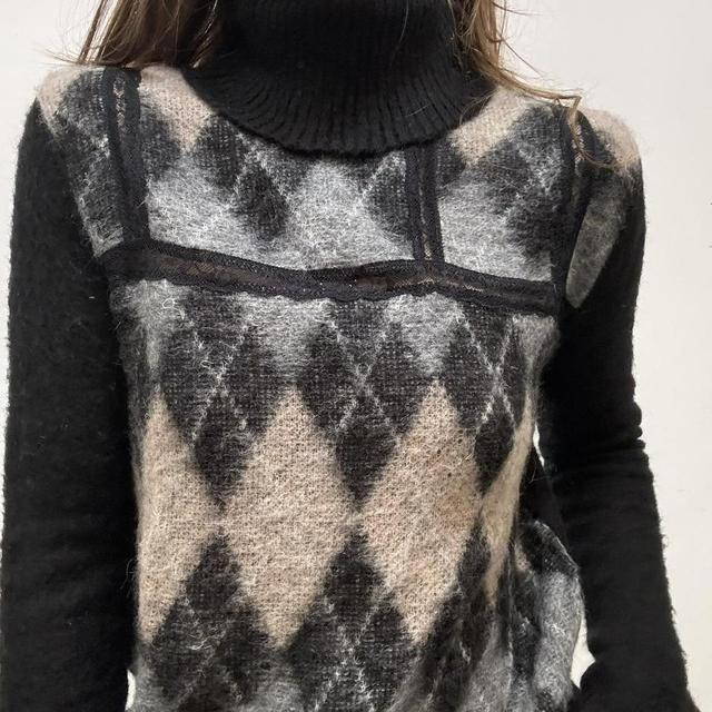 Argyle wool lace mohair jumper