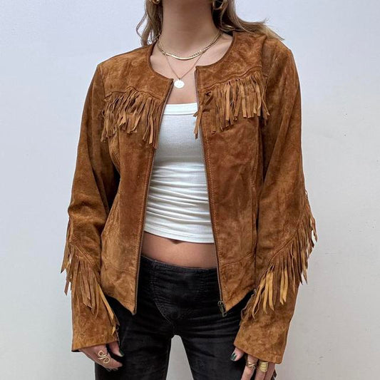 Western tassel leather suede jacket