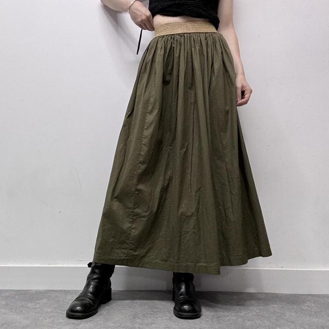 Khaki pleated maxi skirt