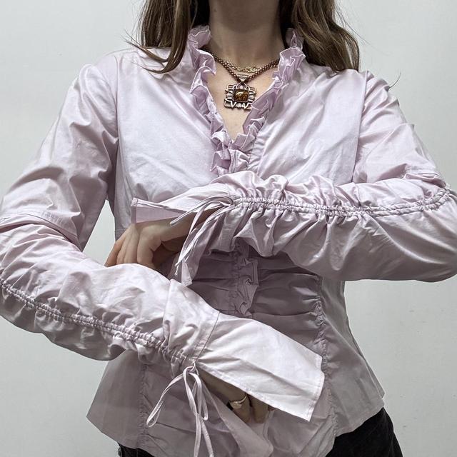 Pink gathered ruffle shirt