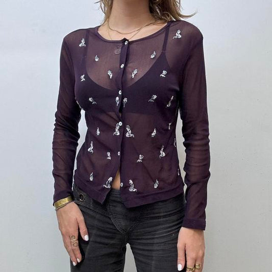 Sheer mesh floral cardigan