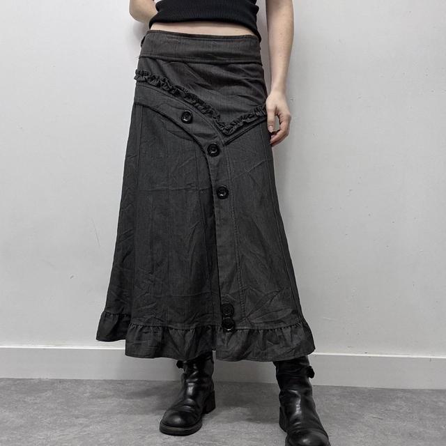 Grey asymmetric button ruffle skirt