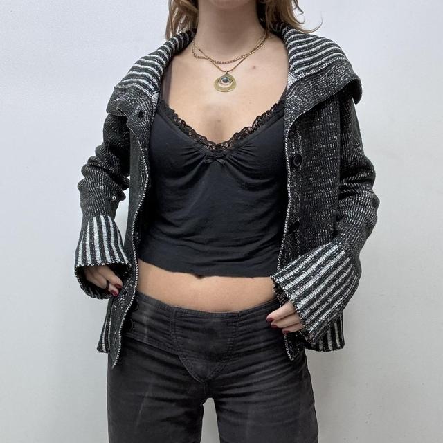 Distressed ribbed knit cardigan