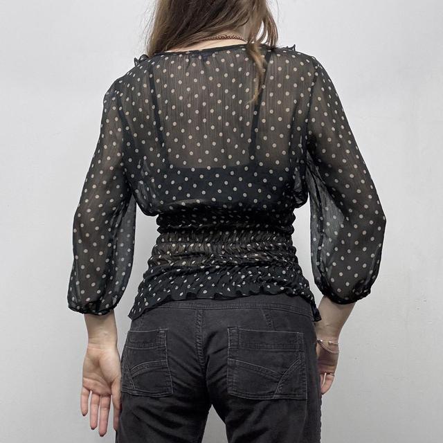 Sheer ruffle polka dot shirt