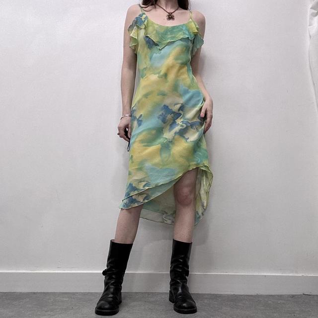Watercolour floaty flatter green dress