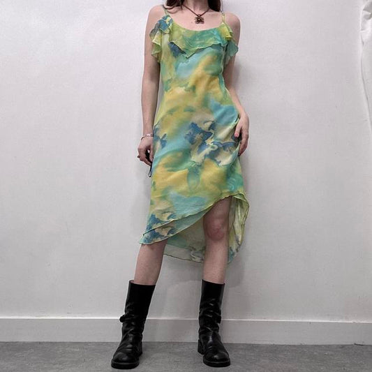 Watercolour floaty flatter green dress