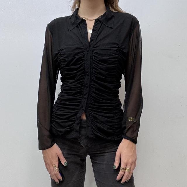 Sheer mesh gathered shirt