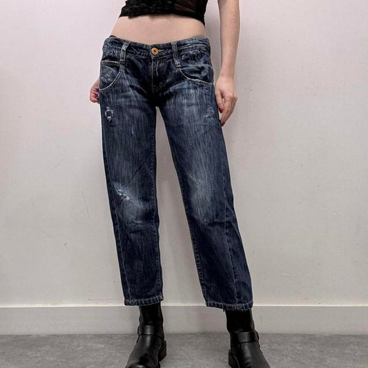 Distressed denim cropped trousers