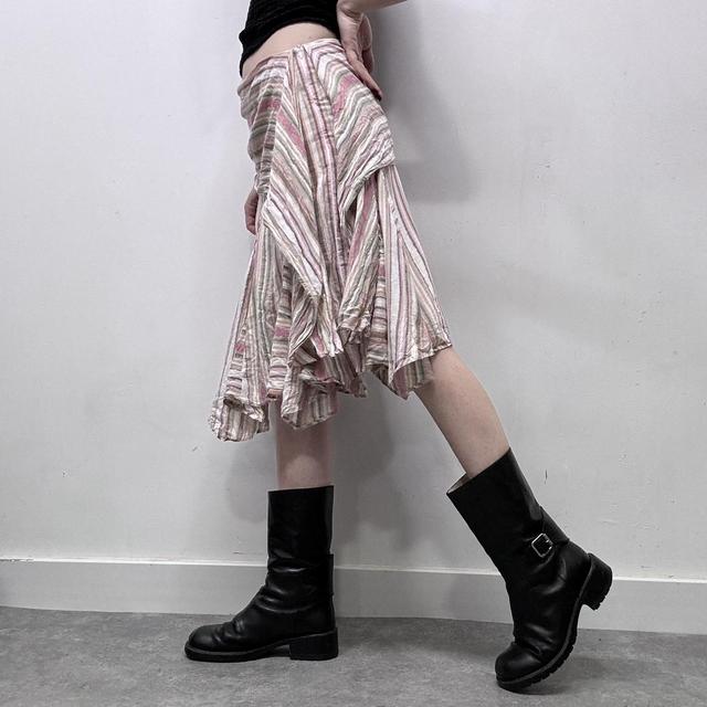 Asymmetric puff pinstripe diagonal midi skirt