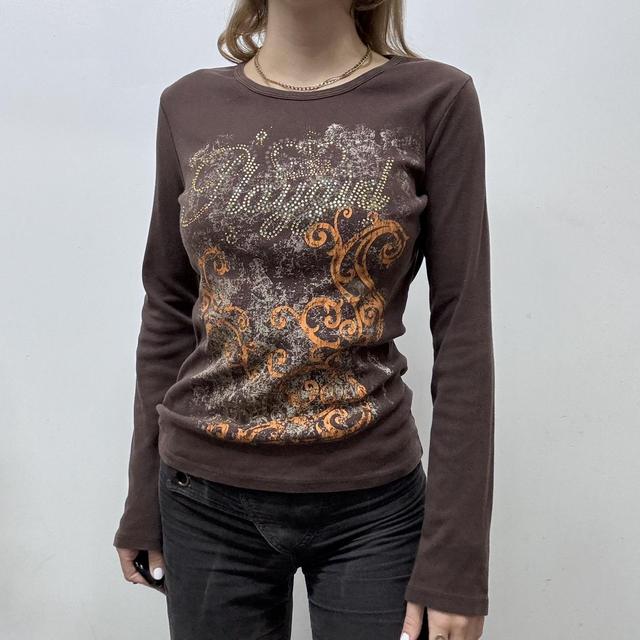 Brown graphic printed grunge top