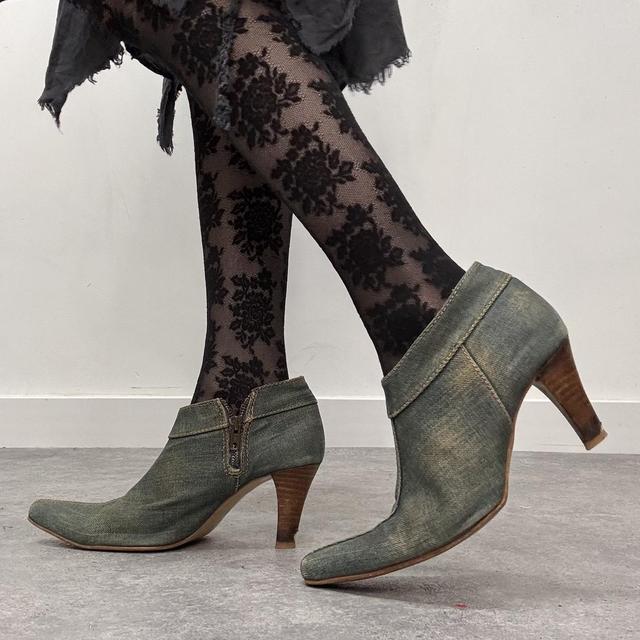 Distressed denim archival heels