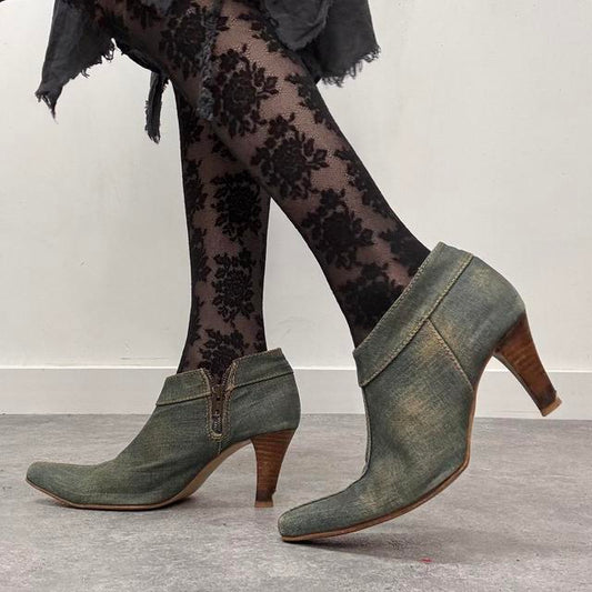 Distressed denim archival heels
