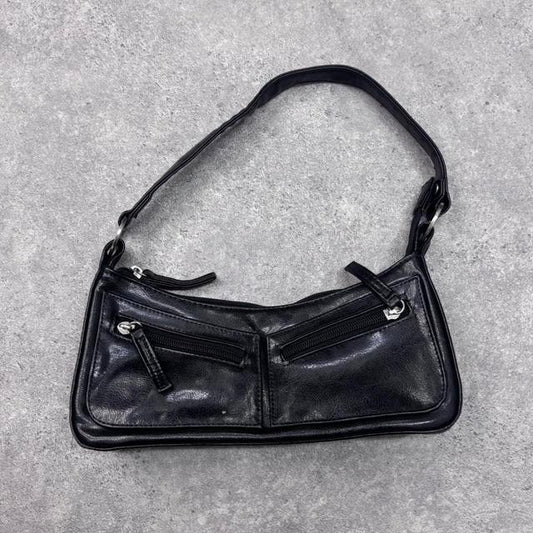 Structured black leather shoulder bag