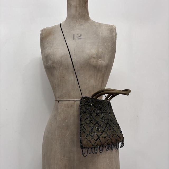 Khaki green beaded bag