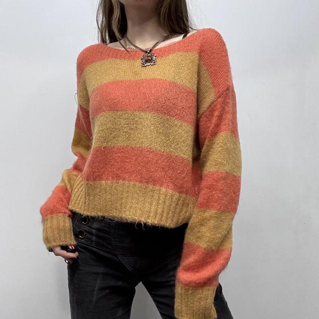 Striped slouchy mohair knit jumper