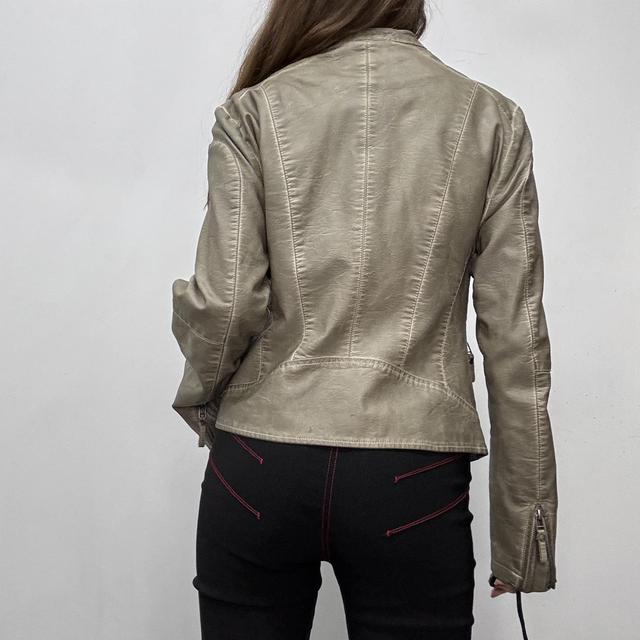 Distressed khaki vegan leather jacket