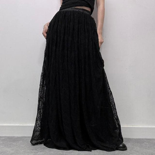 Gothic sheer black mesh maxi skirt