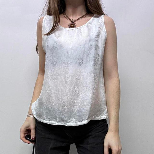 Sheer white silk patterned vest