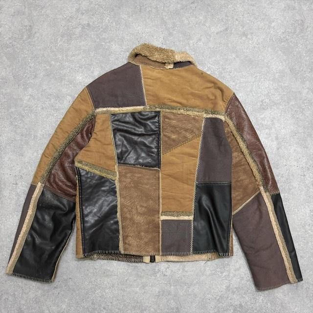 Faux leather sheepskin patchwork jacket