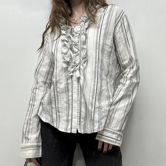 Ruffle pinstripe fitted shirt