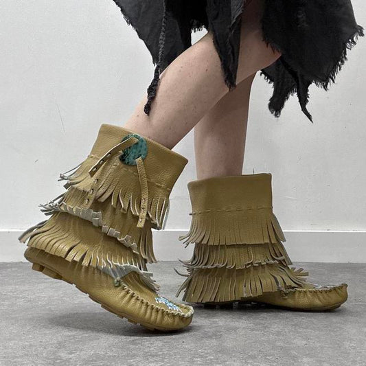 Tassel boho leather boots