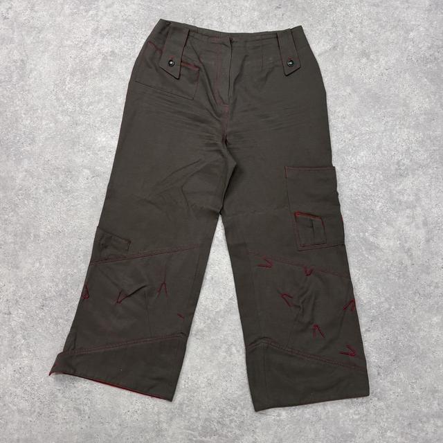 Khaki cropped cargo wide-leg trousers
