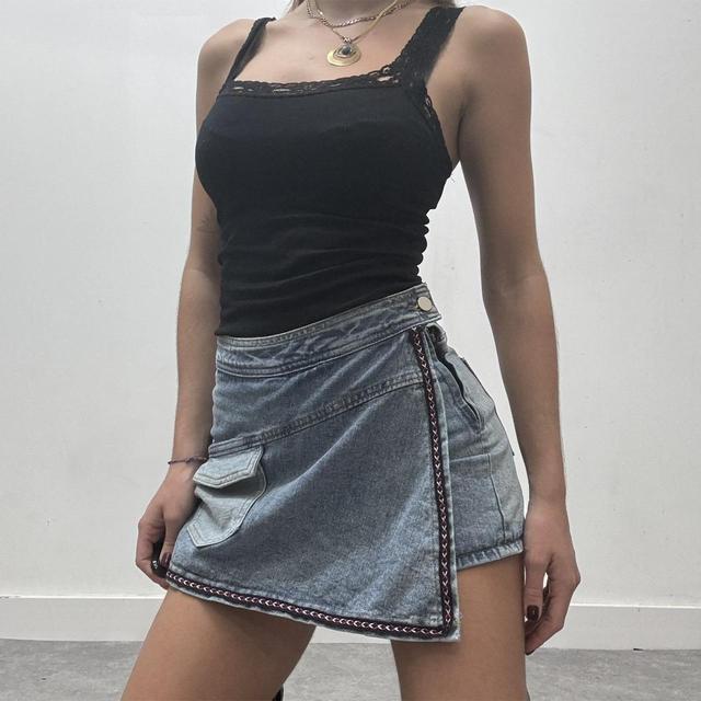 Asymmetric denim skort