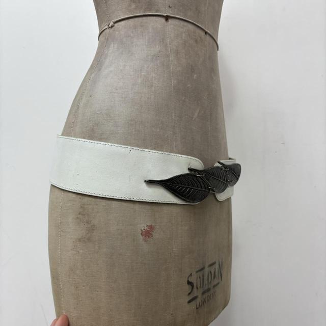 White leather metal oversized belt