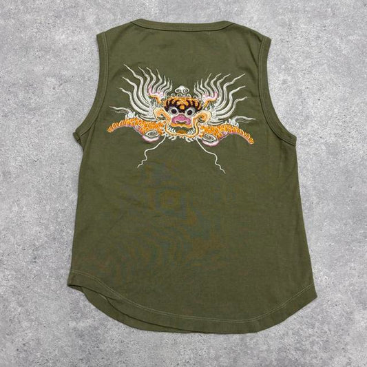 Khaki graphic embelsihed vest