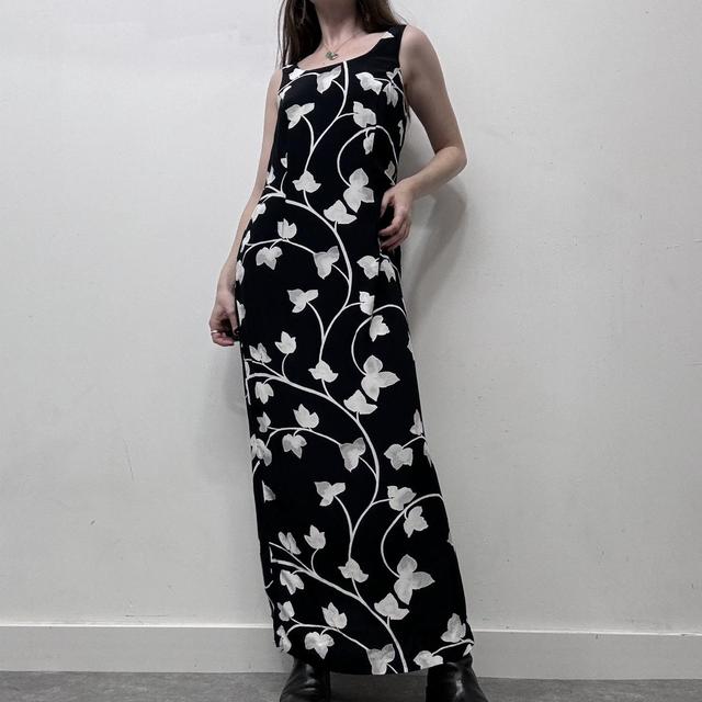 90s wide neck floral printed dress